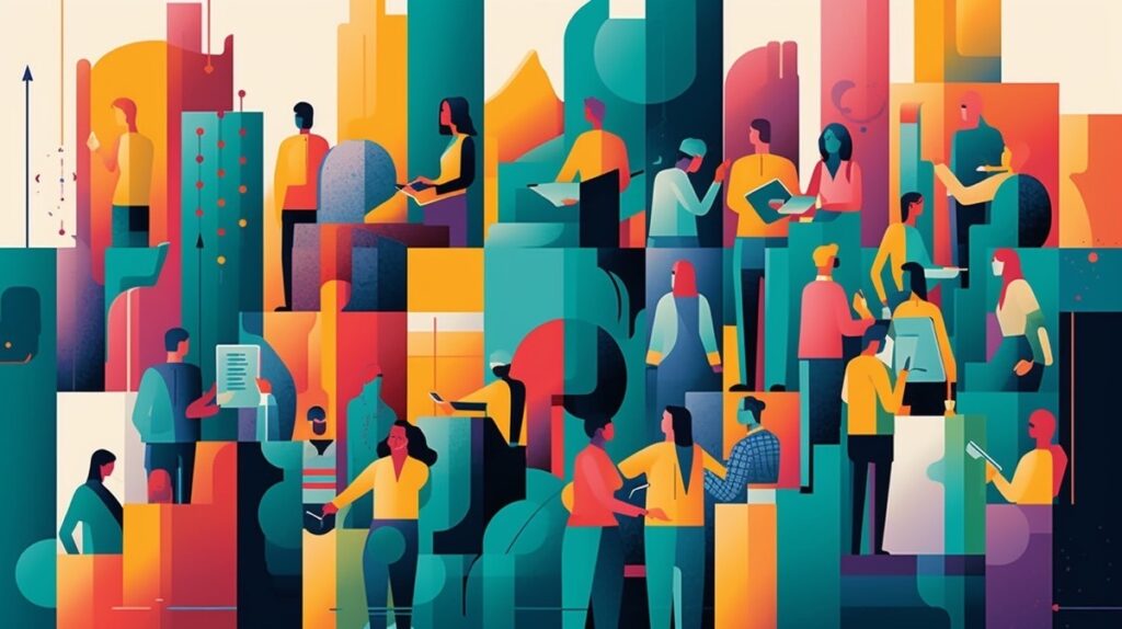 wiele postaci przedstawiających klientów w wielu kolorach