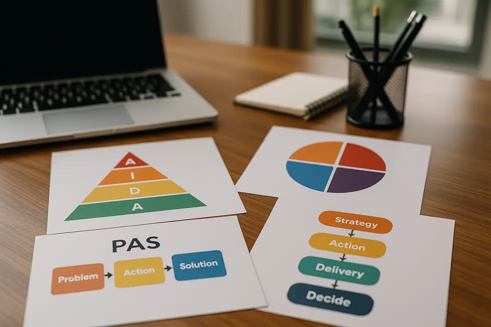 Zbiór modeli marketingowych przedstawiony w biurowym otoczeniu.