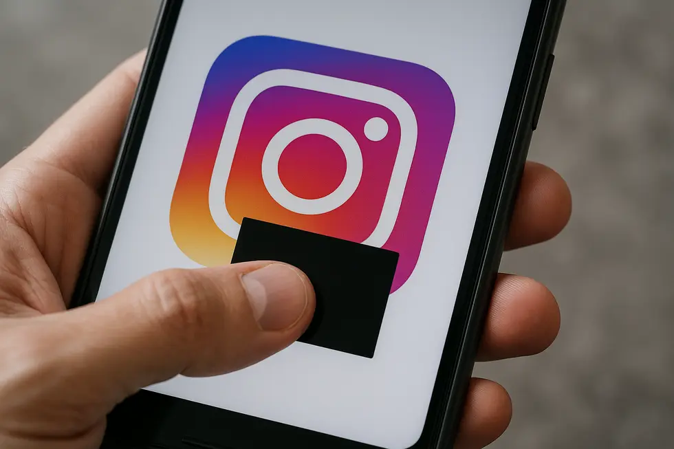 Ikona Instagrama symbolizująca shadowban z zasłoniętą widocznością treści.