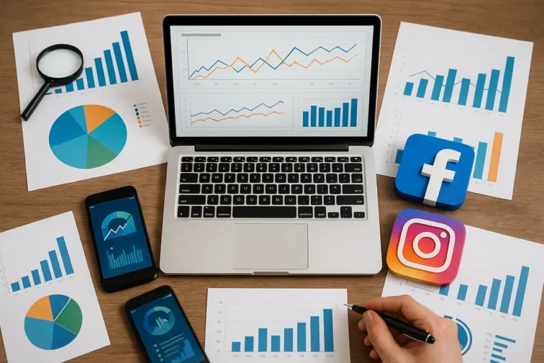 Diverse digital marketing tools and Facebook Ads icons representing effective campaign management.