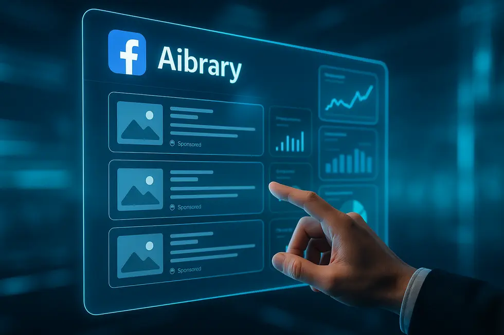 Interfejs i funkcje Facebook Ad Library ukazujące różne aspekty analizowanych reklam.