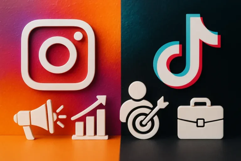 Graficzne porównanie Instagramu i TikToka dla potrzeb promocji biznesowej.