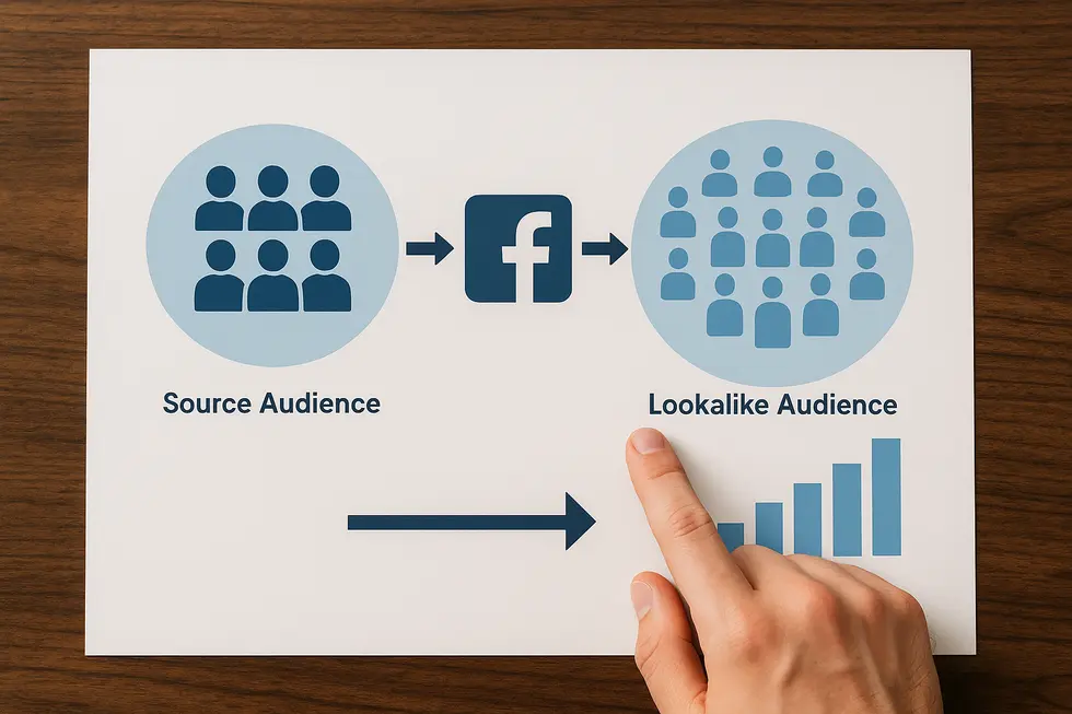 Schematic representation of Facebook Lookalike Audiences process and its benefits.