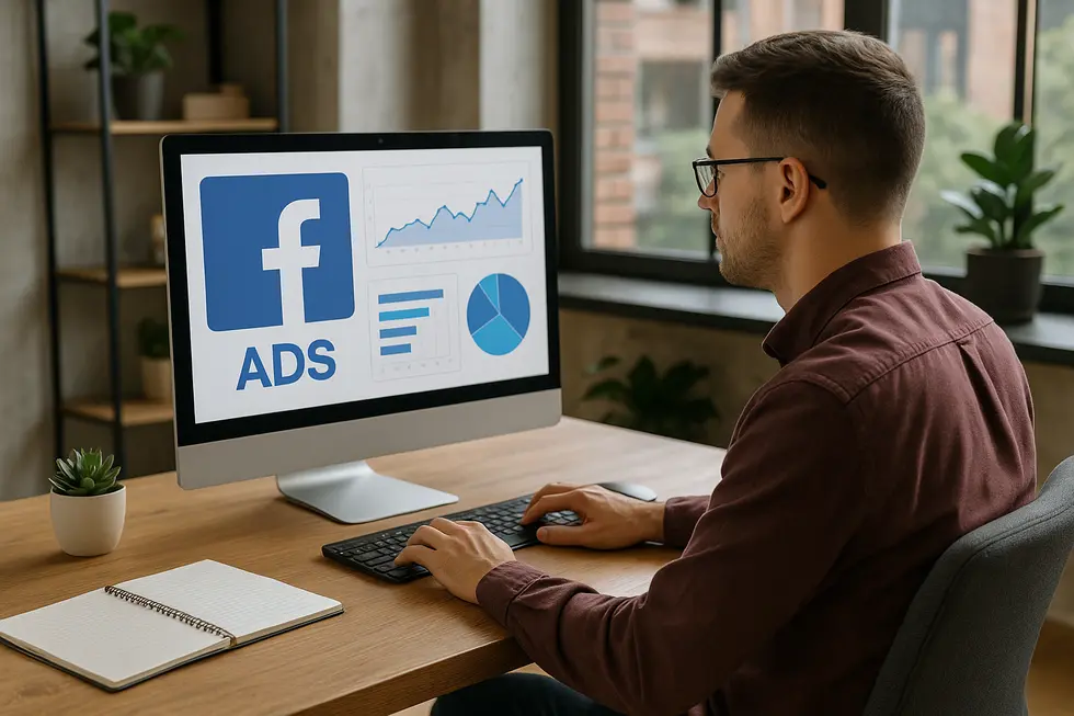 Pracownik biurowy prowadzący kampanie reklamowe na Facebooku.