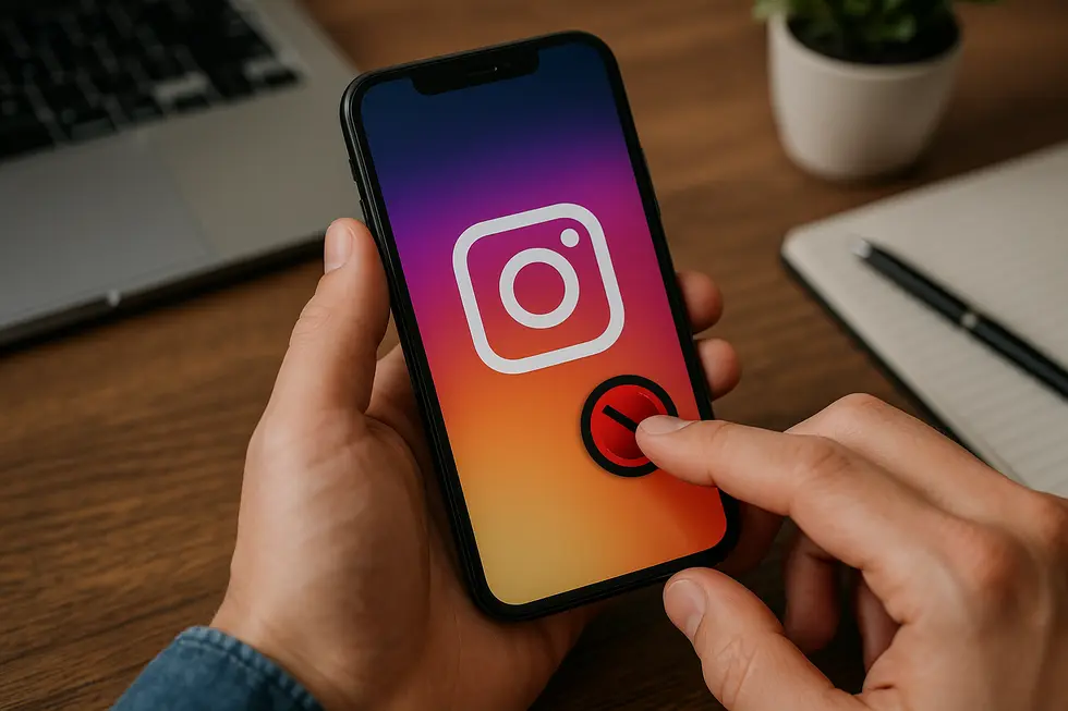 Ikona Instagrama symbolizująca shadowban z zasłoniętą widocznością treści.