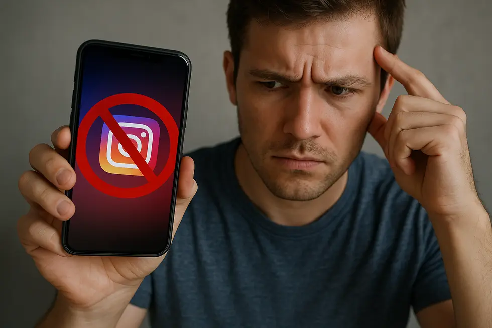 Ikona Instagrama symbolizująca shadowban z zasłoniętą widocznością treści.