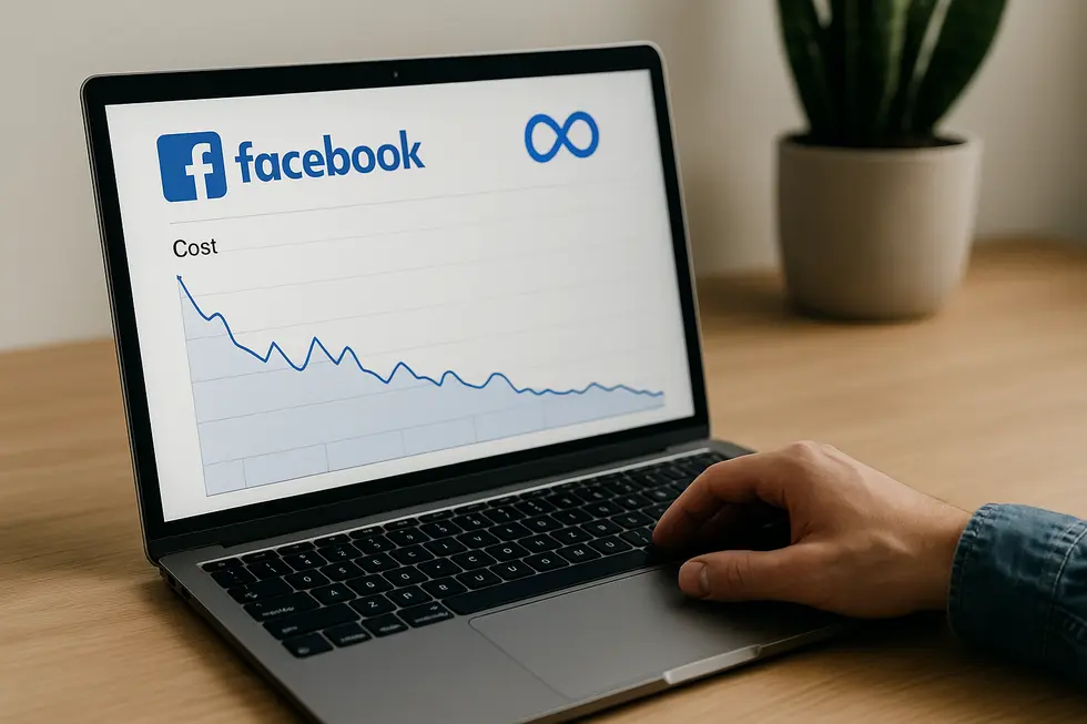 Analiza kosztów kliknięcia w kampaniach Facebook Ads.
