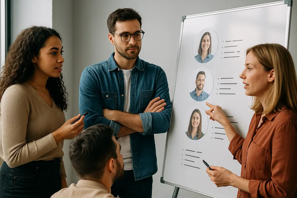 Zespół opracowujący buyer personas, co jest kluczowe dla udanego lead nurturing.