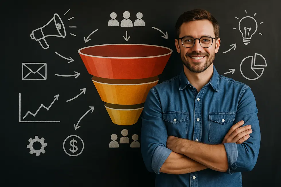 Small business owner analyzing a diagram of effective sales funnel strategies.